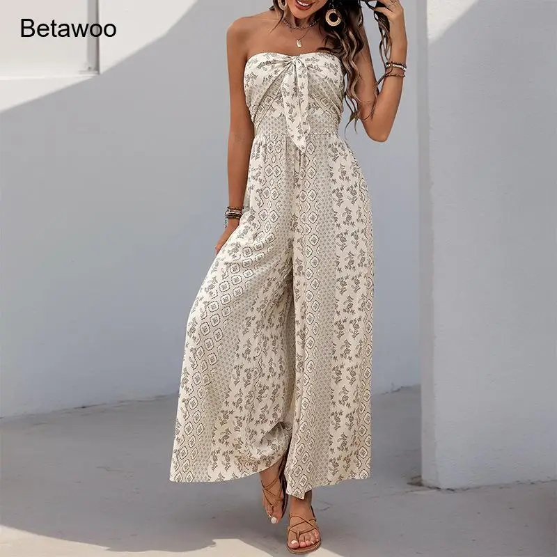 Women Retro Geometric Print Strapless Knot Detail High Waist Casual Vacation Jumpsuit
Women Retro Geometric Print Strapless Knot Detail High Waist Casual Vacation Jumpsuit