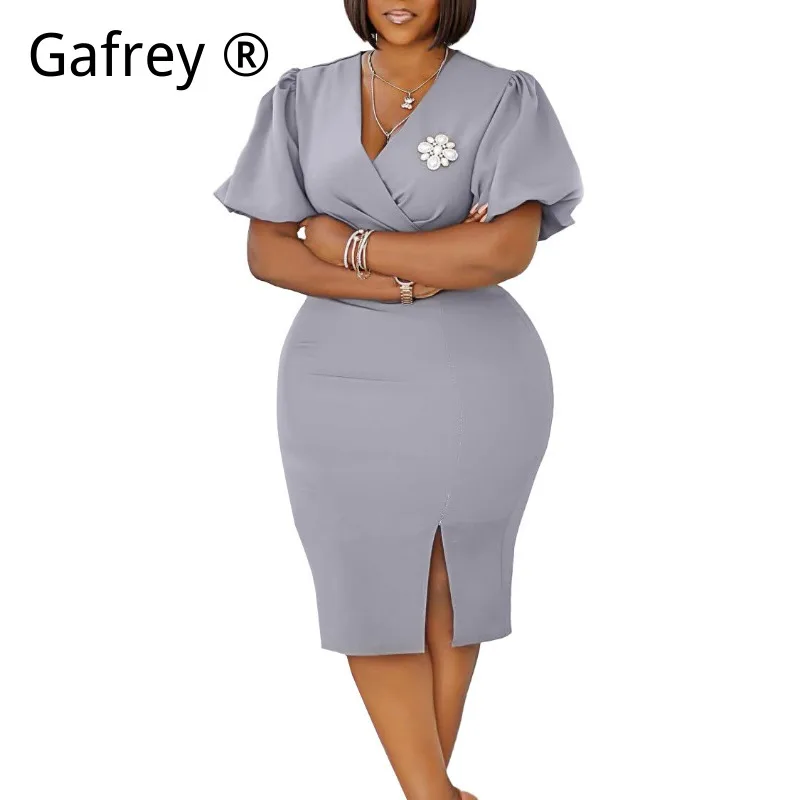 2026 Trendy African Women V-Neck Puff Sleeve Bodycon Dress, Side Slit Fitted Office Lady Business Casual Summer Work Wear
2026 Trendy African Women V-Neck Puff Sleeve Bodycon Dress, Side Slit Fitted Office Lady Business Casual Summer Work Wear