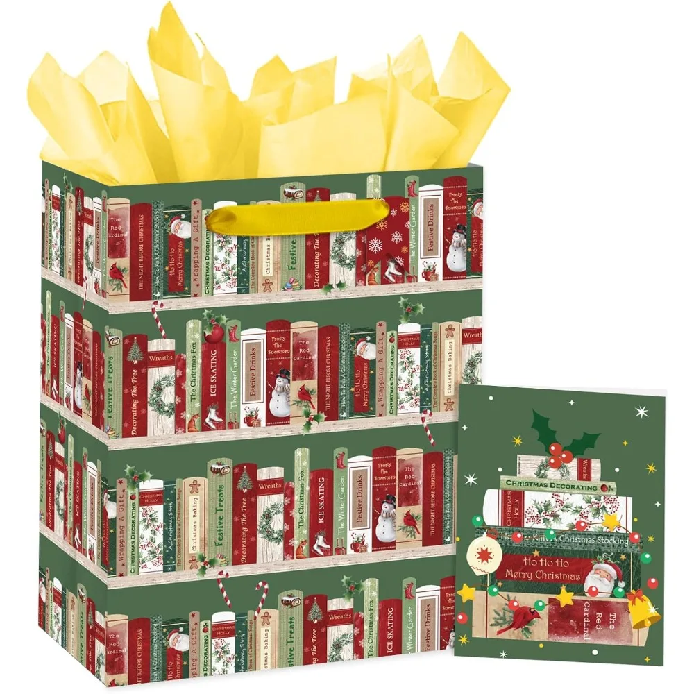 Christmas Gift Bag for Boys Girls, Book Shelf Design with Holiday Lights, Medium Size Gift Bag with Tissue Paper, Tag
Christmas Gift Bag for Boys Girls, Book Shelf Design with Holiday Lights, Medium Size Gift Bag with Tissue Paper, Tag