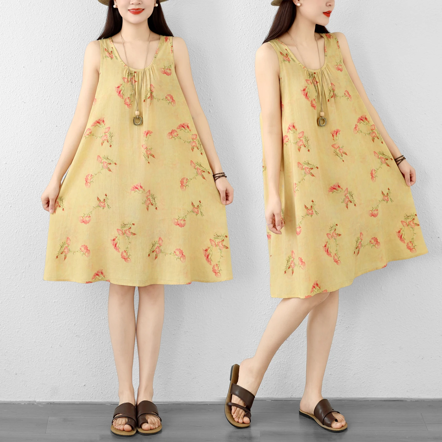 Summer Loose Cotton Linen Print Dress round Neck Sleeveless A-Line Skirt Large Size Women's Clothing Artistic Style Citywalk
Summer Loose Cotton Linen Print Dress round Neck Sleeveless A-Line Skirt Large Size Women's Clothing Artistic Style Citywalk