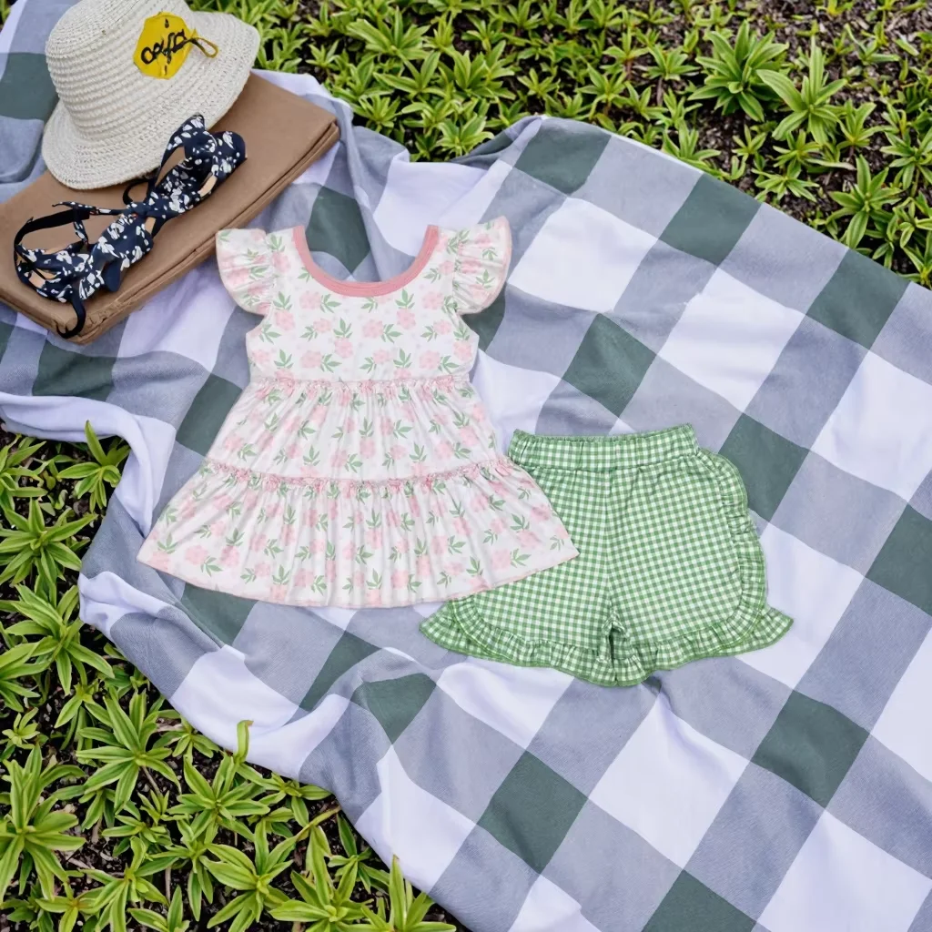 Wholesale Baby Girl Flower Short Sleeves Tunic Green Plaid Ruffle Shorts Toddler Outfit Kids Children Set Infant Floral Clothing
Wholesale Baby Girl Flower Short Sleeves Tunic Green Plaid Ruffle Shorts Toddler Outfit Kids Children Set Infant Floral Clothing