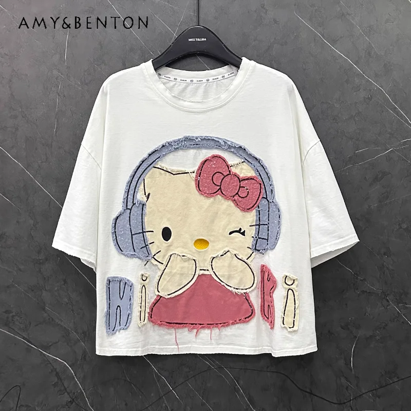 New Cute Age-reducing Cartoon Short-sleeved O-neck T-shirt Women's Loose Casual Sweet Kawaii Top 2025 Summer T Shirt Pullover
New Cute Age-reducing Cartoon Short-sleeved O-neck T-shirt Women's Loose Casual Sweet Kawaii Top 2025 Summer T Shirt Pullover