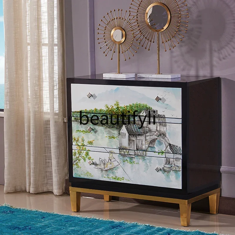 Storage cabinet simple modern living room light luxury stainless steel painted landscape six bucket solid wood bedside table
Storage cabinet simple modern living room light luxury stainless steel painted landscape six bucket solid wood bedside table