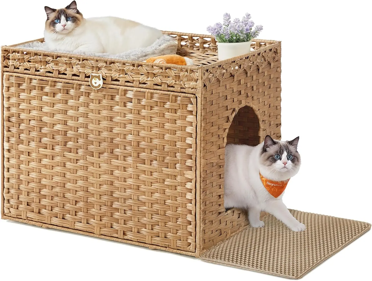 Handwoven Rattan Cat Litter Box Enclosure with Removable Tray, Extra Mat, and Versatile Design as End Table or Pet House
Handwoven Rattan Cat Litter Box Enclosure with Removable Tray, Extra Mat, and Versatile Design as End Table or Pet House