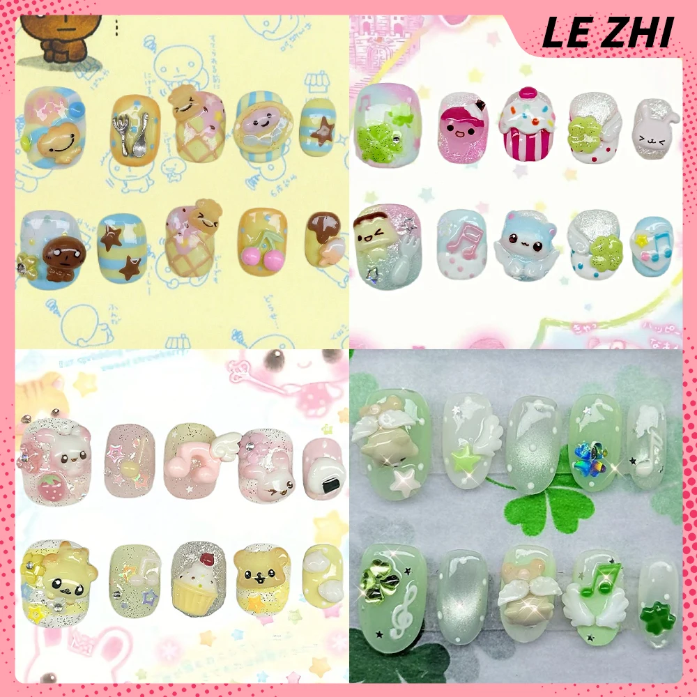 10Pcs Kawaii Cartoon Short Square Round Handmade Press On Nails Y2K Four-Leaf Clover Wings Musical Notes Reusable Fake Nails 
10Pcs Kawaii Cartoon Short Square Round Handmade Press On Nails Y2K Four-Leaf Clover Wings Musical Notes Reusable Fake Nails