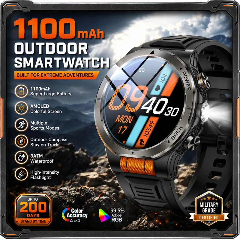 1100mAh Battery Men Sport Watch Men Sport Modes Outdoor Compass 3ATM 1.43 AMOLED 24/7 Health Monitoring Outdoor Smart Watch Men
1100mAh Battery Men Sport Watch Men Sport Modes Outdoor Compass 3ATM 1.43 AMOLED 24/7 Health Monitoring Outdoor Smart Watch Men