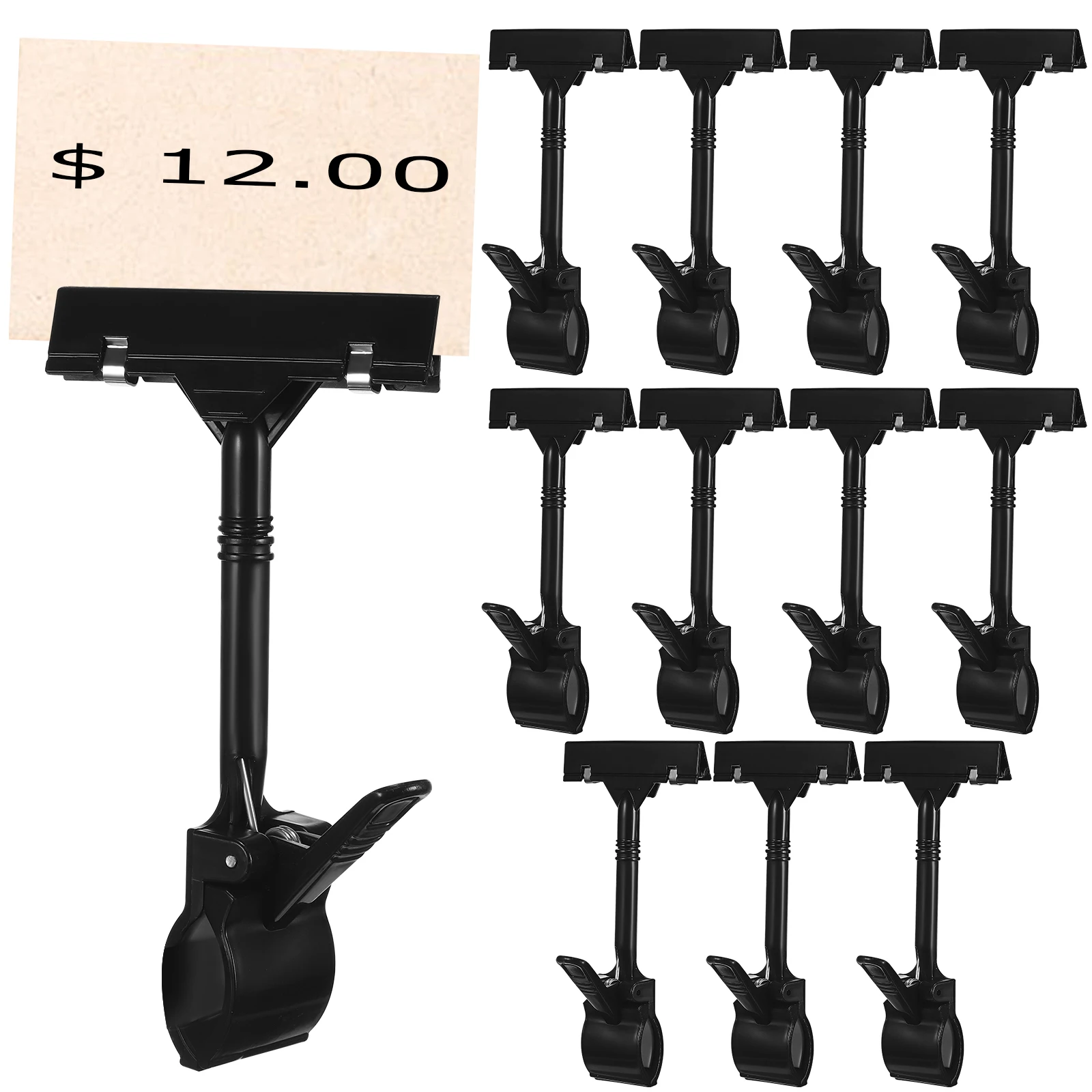 12 pcs Rotating Sign Clip Plastic Label Holder Black Price Cards Display Tag Clamp Merchandise Advertising Promotions
12 pcs Rotating Sign Clip Plastic Label Holder Black Price Cards Display Tag Clamp Merchandise Advertising Promotions
