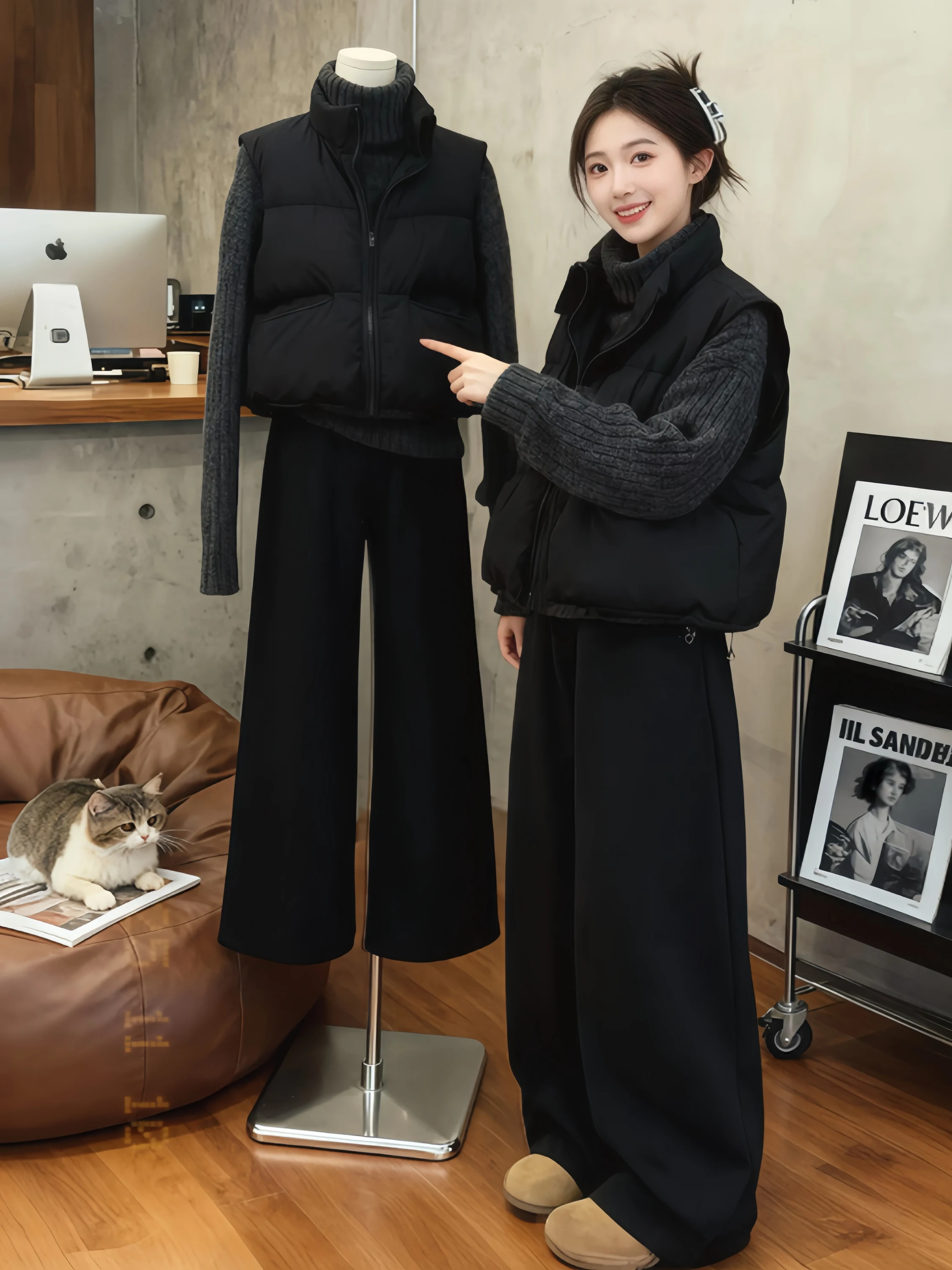 Fashionable Three-Piece Set Women's Autumn Winter New Style Black Cotton Vest High Collar Knitted Sweater Wide Leg Pants
Fashionable Three-Piece Set Women's Autumn Winter New Style Black Cotton Vest High Collar Knitted Sweater Wide Leg Pants