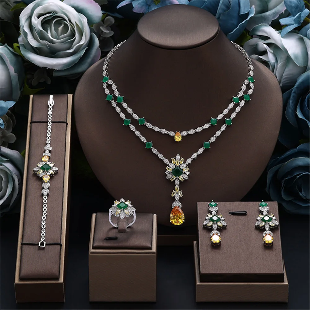 4pcs Bridal Zirconia Full Jewelry Sets For Women Party, Luxury Dubai Nigeria CZ Crystal Wedding necklace sets
4pcs Bridal Zirconia Full Jewelry Sets For Women Party, Luxury Dubai Nigeria CZ Crystal Wedding necklace sets