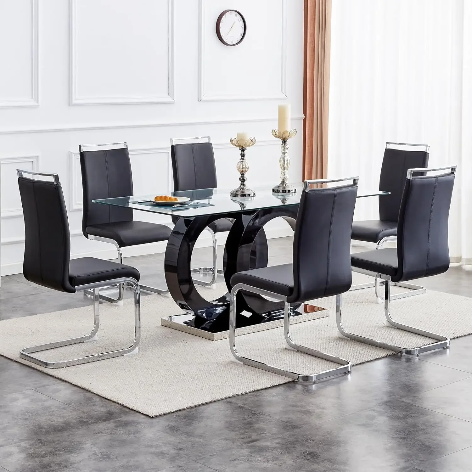 7 Piece Dining Table Set,Tempered Glass Table Top,Modern Dinner Room Table With 6 PU, Customized
7 Piece Dining Table Set,Tempered Glass Table Top,Modern Dinner Room Table With 6 PU, Customized