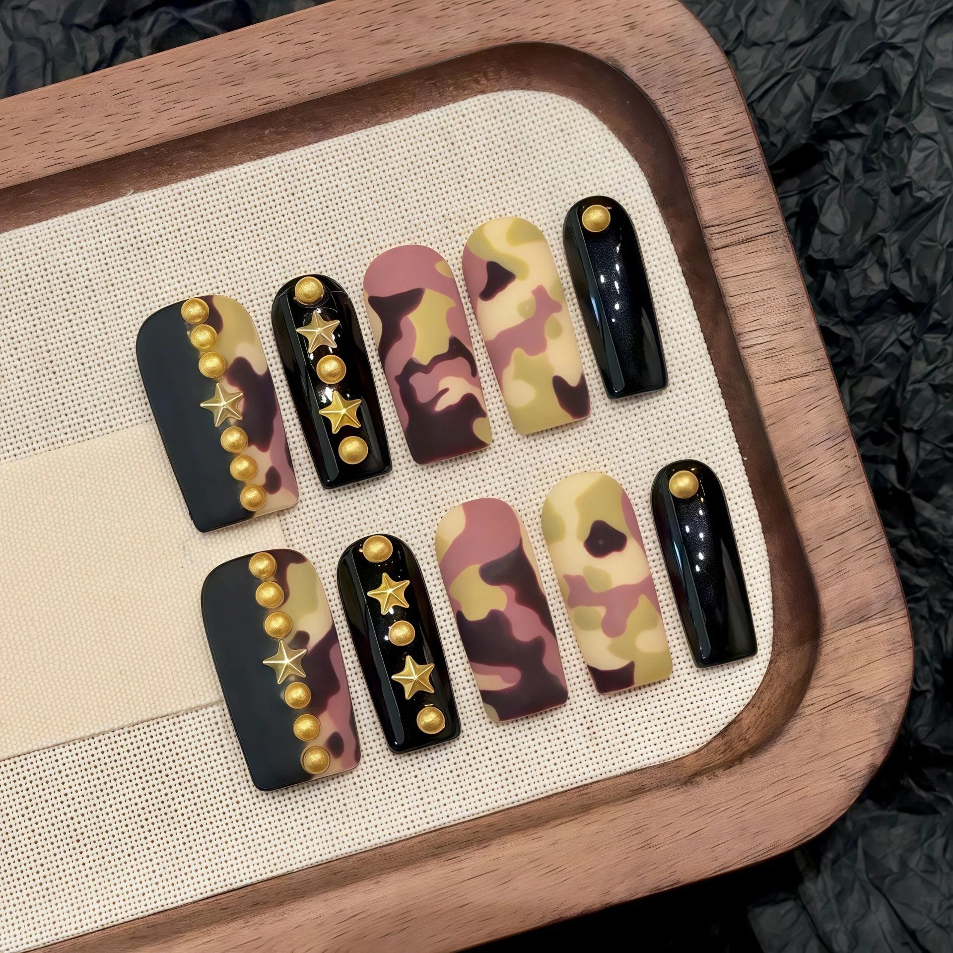 10Pcs Long Square Head Handmade Nail Tips Full Cover Camouflage Golden Pentagram Fake Nail Wearable Acrylic Press on False Nails
10Pcs Long Square Head Handmade Nail Tips Full Cover Camouflage Golden Pentagram Fake Nail Wearable Acrylic Press on False Nails