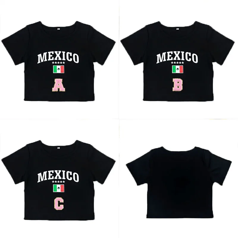 90s Retro Street 26-letter Printed Crop Top Summer Mexico World Cup Women's Pattern Navel Top Y2k Harajuku Casual Slim T-shirt.
90s Retro Street 26-letter Printed Crop Top Summer Mexico World Cup Women's Pattern Navel Top Y2k Harajuku Casual Slim T-shirt.
