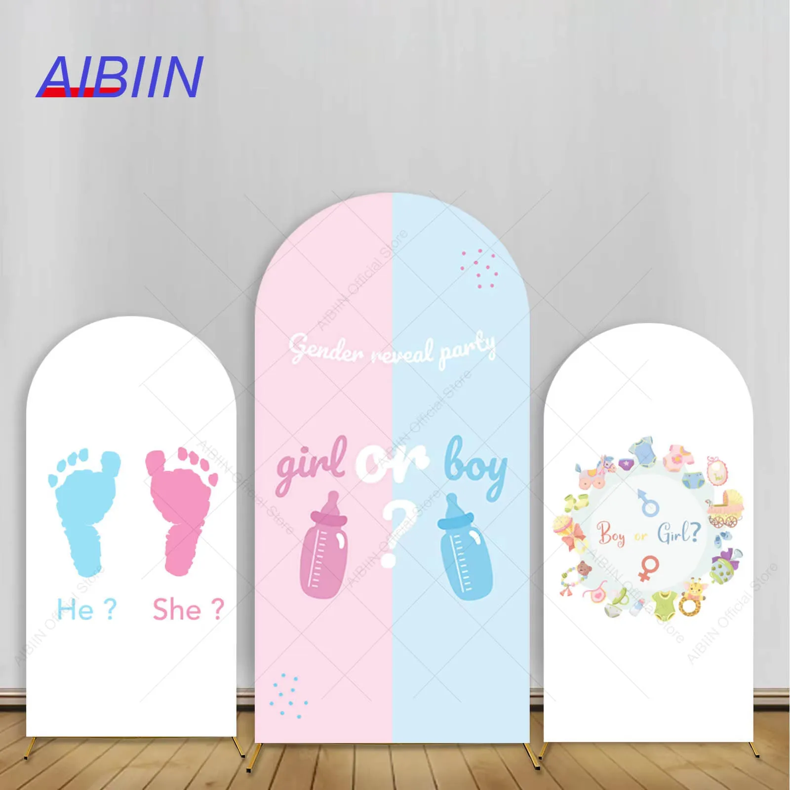 AIBIIN Gender Reveal Arch Backdrop Cover Blue Pink Boy or Girl Footprint Milk Bottle Baby Shower Party Decor Elastic Background
AIBIIN Gender Reveal Arch Backdrop Cover Blue Pink Boy or Girl Footprint Milk Bottle Baby Shower Party Decor Elastic Background