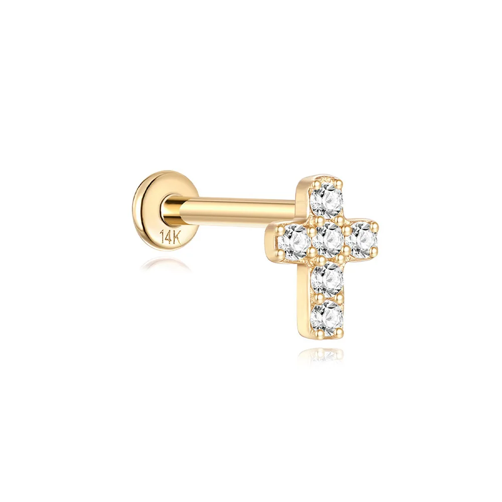 High Quality 14K Real Gold AU585 CZ Diamond Cross-Shaped Earrings with Screw Back Stud Cartilage Jewelry for Engagement or Gift
High Quality 14K Real Gold AU585 CZ Diamond Cross-Shaped Earrings with Screw Back Stud Cartilage Jewelry for Engagement or Gift