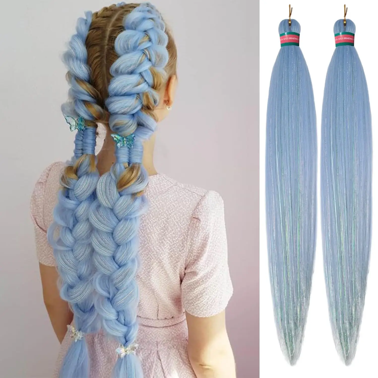 Pre Stretched Braiding Hair 30 Inch 2 Packs - Baby Blue Tinsel Mix, Soft & Tangle Free
Pre Stretched Braiding Hair 30 Inch 2 Packs - Baby Blue Tinsel Mix, Soft & Tangle Free