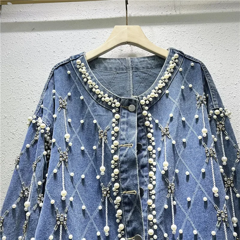 Mid Long Diamonds Beading Big Pocket O Neck Denim Jacket Women Loose Casual Cowboy Outwear Streetwear Korean Jeans Jacket Female
Mid Long Diamonds Beading Big Pocket O Neck Denim Jacket Women Loose Casual Cowboy Outwear Streetwear Korean Jeans Jacket Female
