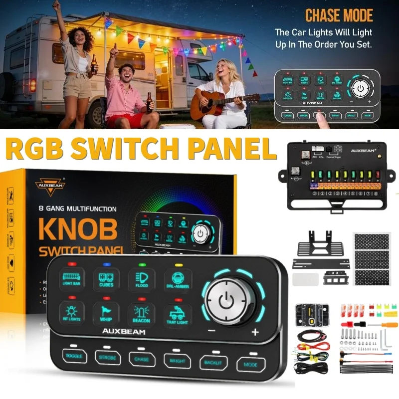 AUXBEAM 8Gang Knob RGB Switch Panel with Light Dimming 4 Modes Switch Relay System for Car Truck ATV UTV KS-80
AUXBEAM 8Gang Knob RGB Switch Panel with Light Dimming 4 Modes Switch Relay System for Car Truck ATV UTV KS-80