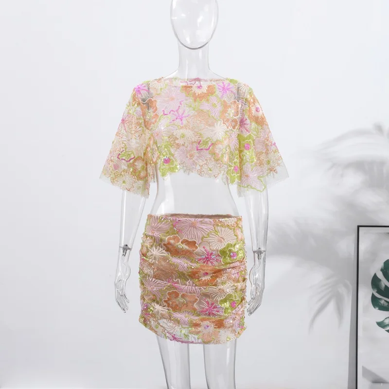 2026 European American women's summer printed embroidery bead heavy industry waist revealing top hip hugging short skirt set
2026 European American women's summer printed embroidery bead heavy industry waist revealing top hip hugging short skirt set