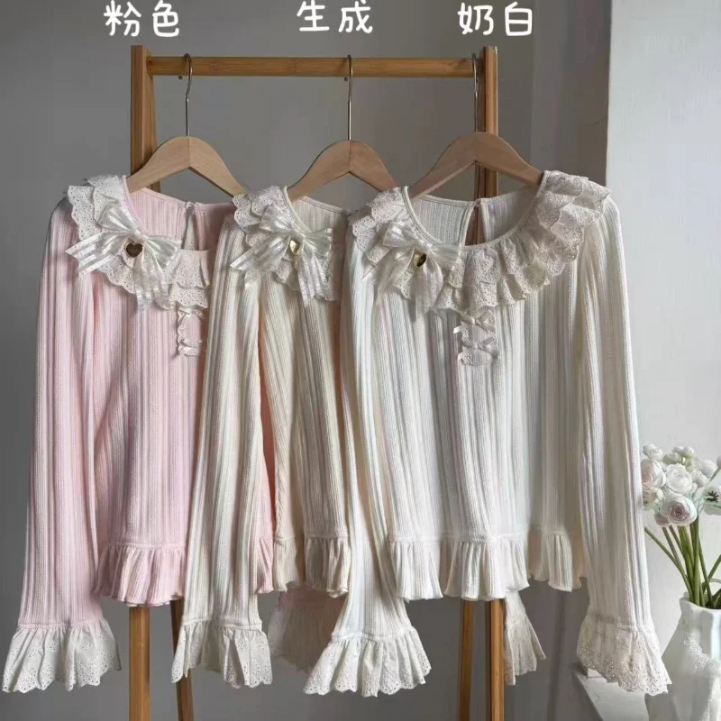 Милые вязаные топы в стиле Лолиты с оборками и длинными рукавами, осень-зима, кружевной лоскутный пуловер с круглым вырезом, милый свитер в стиле ретро Y2k
Милые вязаные топы в стиле Лолиты с оборками и длинными рукавами, осень-зима, кружевной лоскутный пуловер с круглым вырезом, милый свитер в стиле ретро Y2k