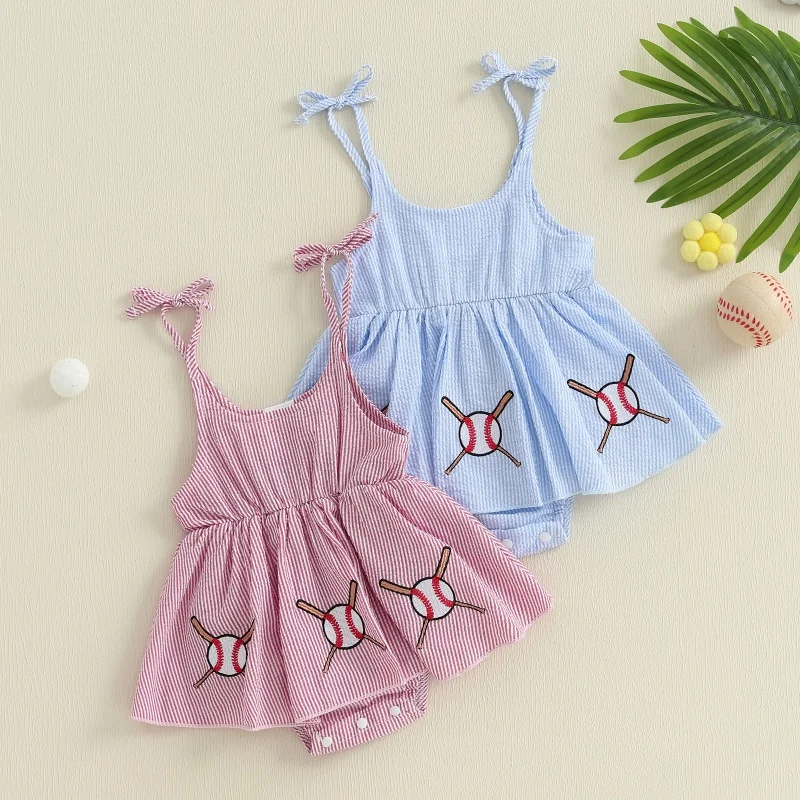 Baby Girls Romper Dress, Tie-up Sleeveless Striped Embroidery Baseball Bodysuit Summer Clothes
Baby Girls Romper Dress, Tie-up Sleeveless Striped Embroidery Baseball Bodysuit Summer Clothes