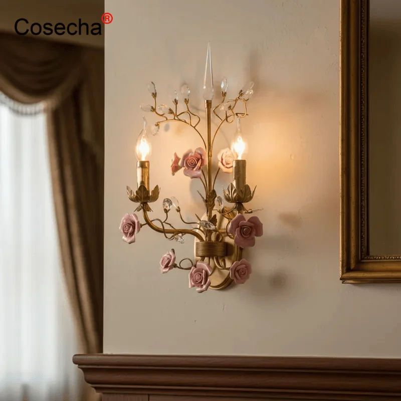 Vintage Gold Wall Lamp with Pink Ceramic Flower Bedroom Wall Sconce Retro Lighting Living Room Decorative Wall Lights Stairs
Vintage Gold Wall Lamp with Pink Ceramic Flower Bedroom Wall Sconce Retro Lighting Living Room Decorative Wall Lights Stairs