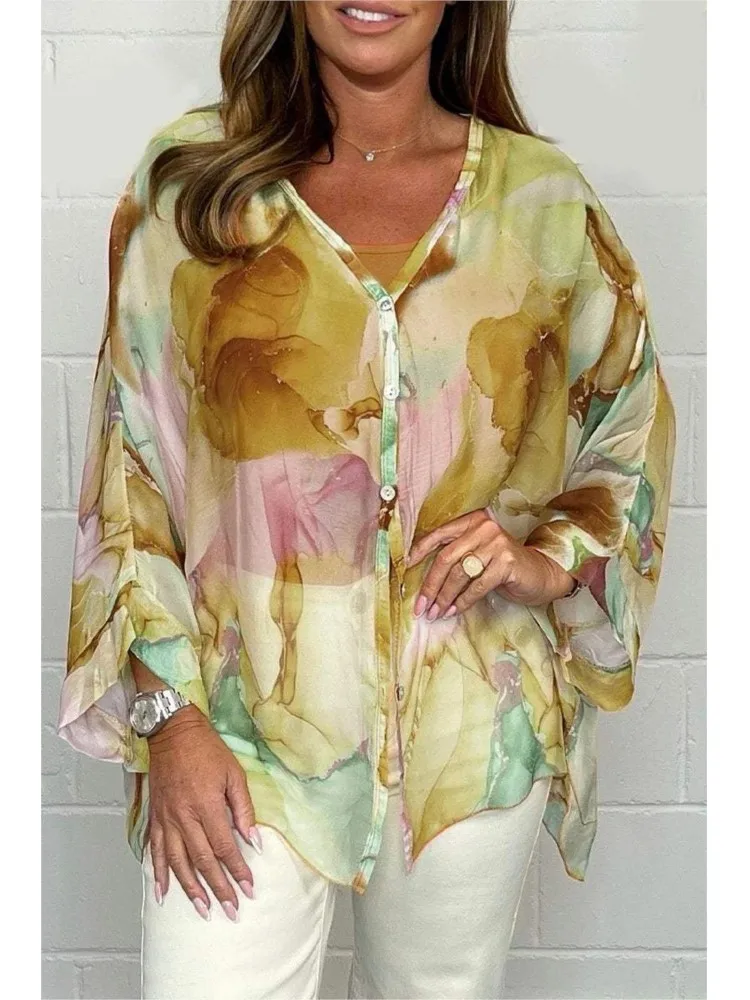 Fashionable Long-sleeved V-neck Single-breasted Shirt Tops For Women Autumn Rendering Printing Loose Cardigan Blouse Female
Fashionable Long-sleeved V-neck Single-breasted Shirt Tops For Women Autumn Rendering Printing Loose Cardigan Blouse Female