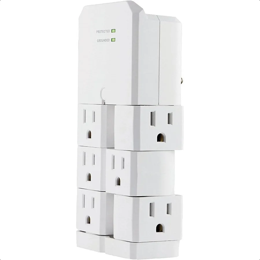 Pro 6Outlet Extender Sur Protector with Swivel Outlets Wall Tap Adapter 90 Degree Rotation 1080 Joules Warranty UL Listed White
Pro 6Outlet Extender Sur Protector with Swivel Outlets Wall Tap Adapter 90 Degree Rotation 1080 Joules Warranty UL Listed White