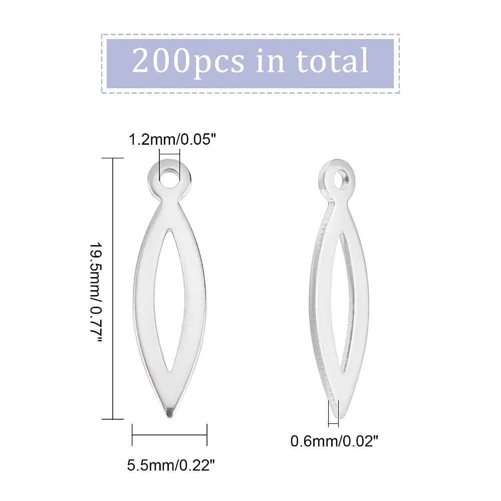 201 Stainless Steel Pendants Horse Eye Stainless Steel Color 19.5x5.5x0.6mm Hole: 1.2mm 200pcs/box
201 Stainless Steel Pendants Horse Eye Stainless Steel Color 19.5x5.5x0.6mm Hole: 1.2mm 200pcs/box