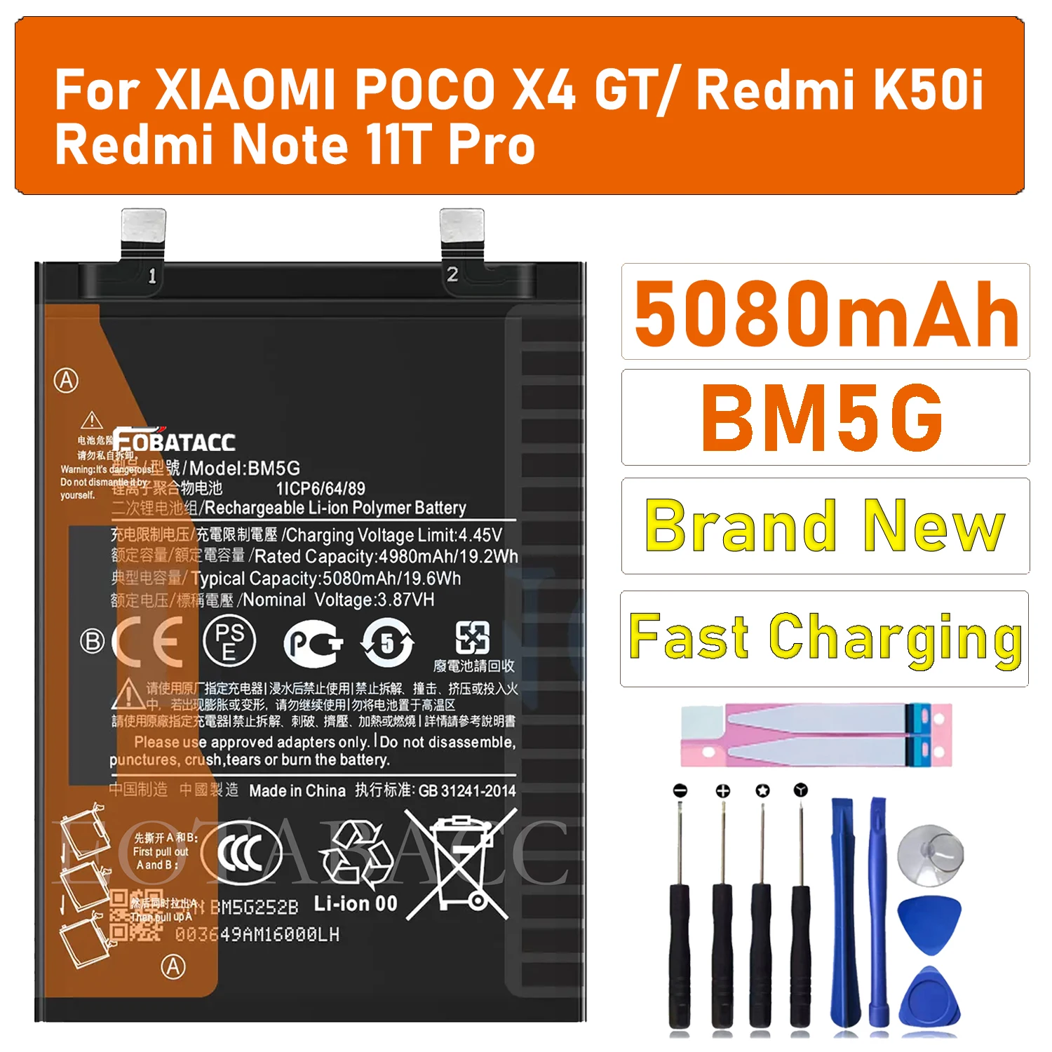 2025 Years EOBATACC New 100% Original Battery BM5G For Xiaomi POCO X4 GT/ Redmi K50i / Redmi Note 11T ProBatteries + Free Tools
2025 Years EOBATACC New 100% Original Battery BM5G For Xiaomi POCO X4 GT/ Redmi K50i / Redmi Note 11T ProBatteries + Free Tools