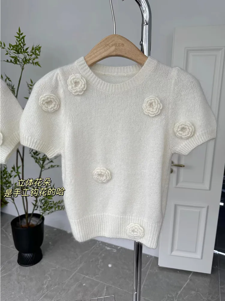 Korean Jumper Sweater For Women's Sweet And Soft 3D Floral Chic Pull Femme Short Sleeve O-neck Fashion Knitting Pullovers Tops
Korean Jumper Sweater For Women's Sweet And Soft 3D Floral Chic Pull Femme Short Sleeve O-neck Fashion Knitting Pullovers Tops