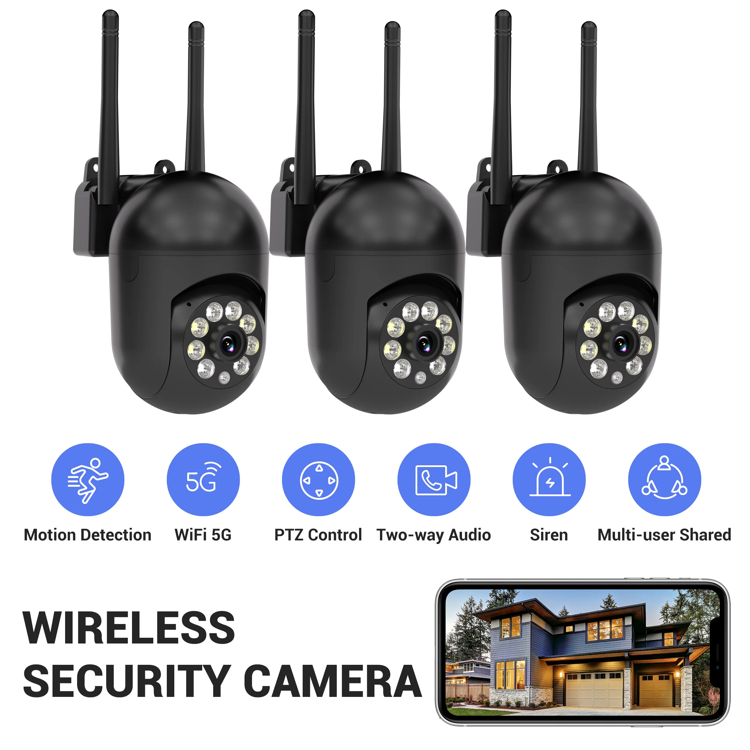 3PCS Ease Life APP Wireless Security Camera Black 1080P HD, In/Outdoor Use, Color Night Vision, 2-Way Audio & 360° Pan/Tilt/Zoom
3PCS Ease Life APP Wireless Security Camera Black 1080P HD, In/Outdoor Use, Color Night Vision, 2-Way Audio & 360° Pan/Tilt/Zoom