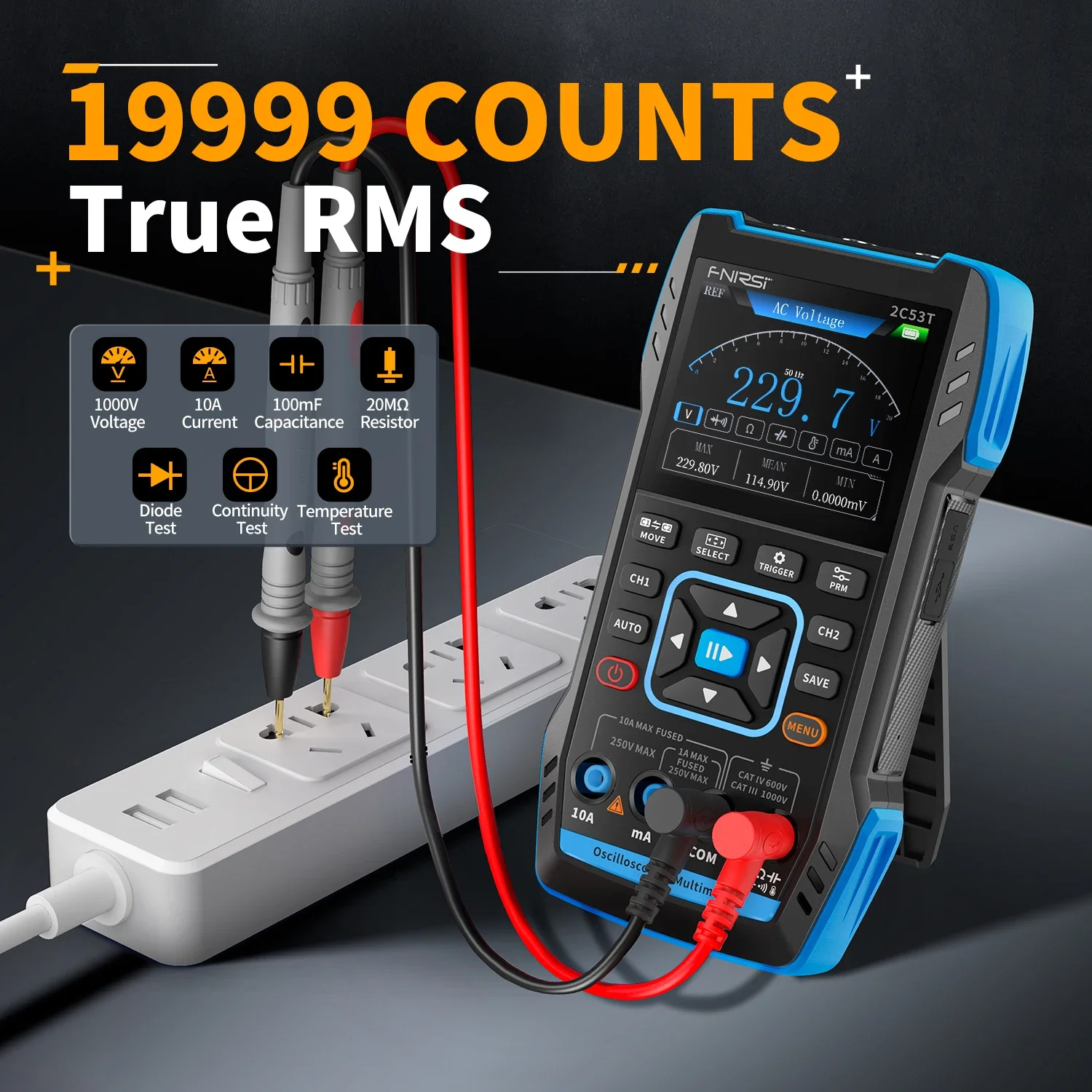 FNIRSI 2C53T 2C23T 3in1 Multimeter Digital Oscilloscope Built-in DDS Function Signal Generator 2 Channel 50MHz Bandwidth 250MS
FNIRSI 2C53T 2C23T 3in1 Multimeter Digital Oscilloscope Built-in DDS Function Signal Generator 2 Channel 50MHz Bandwidth 250MS