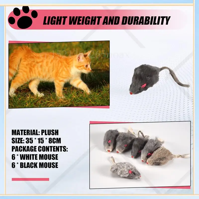 -SPOR 12Pcs False Mouse Cat Pet Toys Cat Long-Haired Tail Mice Sound Rattling Soft Real Fur Sound Squeaky Cat Toy
-SPOR 12Pcs False Mouse Cat Pet Toys Cat Long-Haired Tail Mice Sound Rattling Soft Real Fur Sound Squeaky Cat Toy