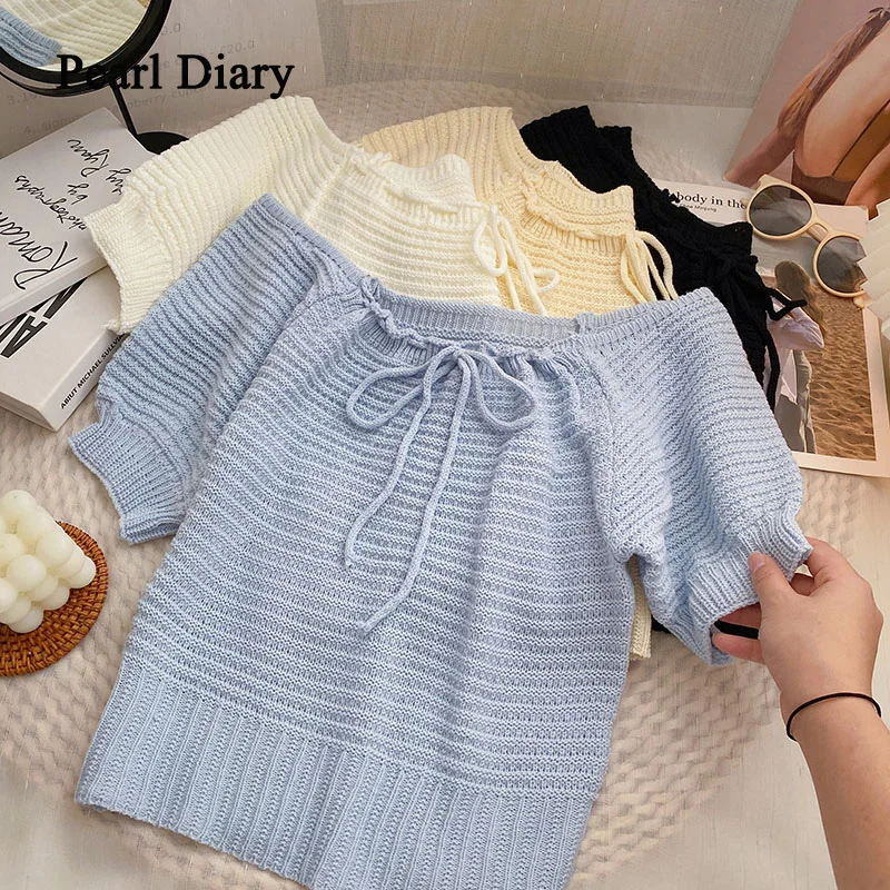 Pearl Diary Women Tops Summer New Korean French Temperament Top Bubble Sleeve One-Word Collar Strapless Knit Sweater Women's
Pearl Diary Women Tops Summer New Korean French Temperament Top Bubble Sleeve One-Word Collar Strapless Knit Sweater Women's