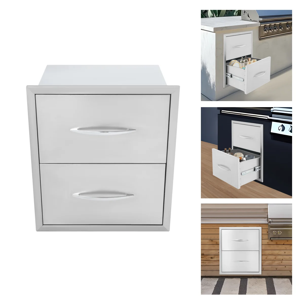 Stainless Steel Double Drawer Low Noise Slide Pull out Cabinet Built-In Kitchen Storage Drawer with Handle for Indoor Outdoor Hotel BBQ Island Tableware
Stainless Steel Double Drawer Low Noise Slide Pull out Cabinet Built-In Kitchen Storage Drawer with Handle for Indoor Outdoor Hotel BBQ Island Tableware