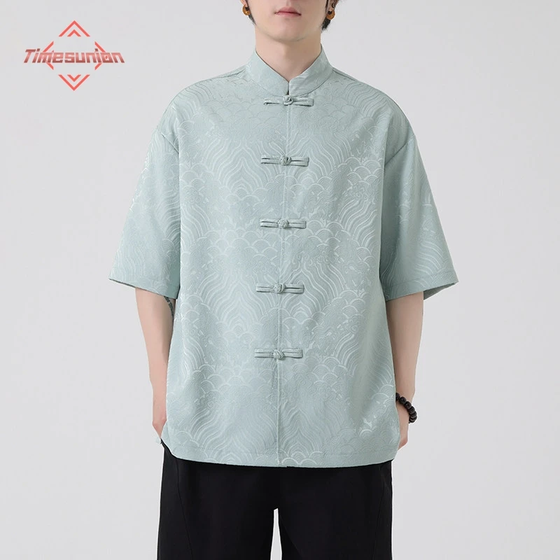 Tang Suit Men's Shirts Water Ripples Jacquard Button Short Sleeve Chinese Style Men Tops Male Loose Casual Kung Fu Outfit Shirt
Tang Suit Men's Shirts Water Ripples Jacquard Button Short Sleeve Chinese Style Men Tops Male Loose Casual Kung Fu Outfit Shirt