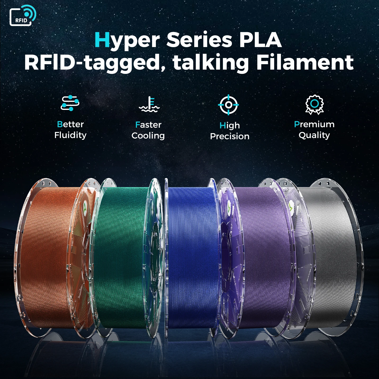 Creality Hyper PLA RFID Stardust Filament 1KG 1.75mm for Most FDM 3D Printers Multicolor Hyper PLA Starry 3D Filament Original
Creality Hyper PLA RFID Stardust Filament 1KG 1.75mm for Most FDM 3D Printers Multicolor Hyper PLA Starry 3D Filament Original