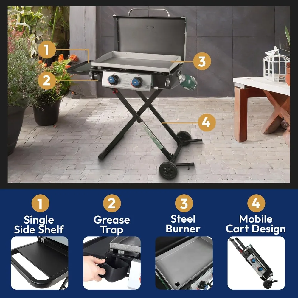 25 Inch Outdoor 2 Burner Portable LP Propane Gas Grill Griddle with Top Cover, Wheels, & Storage, Customized
25 Inch Outdoor 2 Burner Portable LP Propane Gas Grill Griddle with Top Cover, Wheels, & Storage, Customized