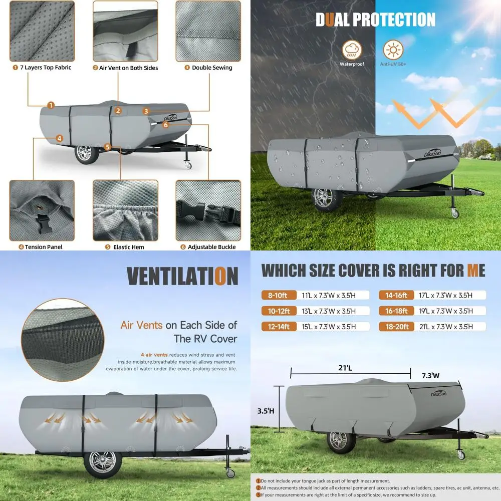 Всплывающий чехол для кемпера, 14 футов-16 дюймов, 7-слойный водонепроницаемый всплывающий чехол для прицепа с защитой от УФ-лучей, складной чехол для кемпера и автофургона для дома
Всплывающий чехол для кемпера, 14 футов-16 дюймов, 7-слойный водонепроницаемый всплывающий чехол для прицепа с защитой от УФ-лучей, складной чехол для кемпера и автофургона для дома