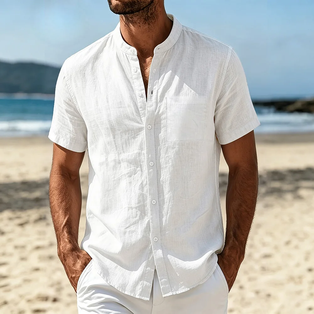 Men's Short Sleeve Shirt Cotton Linen Lightweight Single Breasted Henley Neck Tops Summer Breathable Simple Style Male Shirts
Men's Short Sleeve Shirt Cotton Linen Lightweight Single Breasted Henley Neck Tops Summer Breathable Simple Style Male Shirts