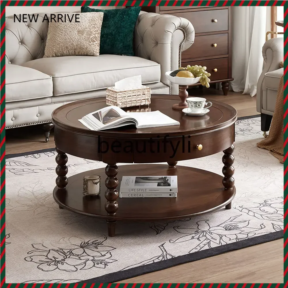 French retro solid wood round coffee table living room home tea table multi-functional storage small round table coffee G1218
French retro solid wood round coffee table living room home tea table multi-functional storage small round table coffee G1218