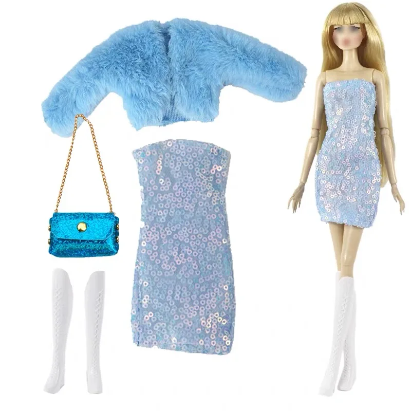 1/6 Doll Clothes Parts Fashion Blue Plush Jacket + Sequins Dress + Handbag + Boots Set For 30cm Babi Supermodel Doll Dress Up
1/6 Doll Clothes Parts Fashion Blue Plush Jacket + Sequins Dress + Handbag + Boots Set For 30cm Babi Supermodel Doll Dress Up
