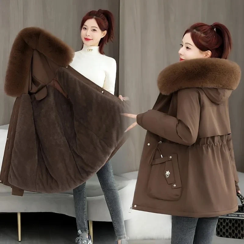 Winter New Parka Jacket Women's Korean Version Loose Waist Big Hairy Neck Cotton Jacket Female Velvet Lining wool Warm Overcoat
Winter New Parka Jacket Women's Korean Version Loose Waist Big Hairy Neck Cotton Jacket Female Velvet Lining wool Warm Overcoat