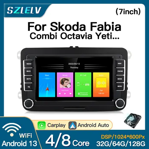 Wireless Carplay Video Player Autoradio For Skoda Fabia Combi Octavia Yeti Car Radio Android 13 Auto Play Audio Bluetooth GPS 4G