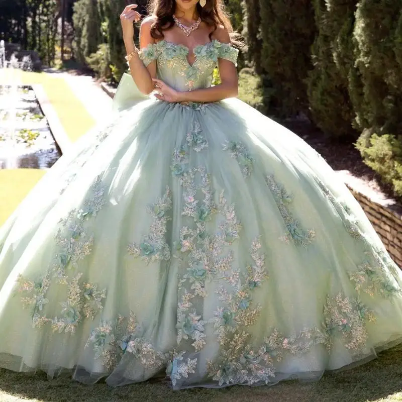 Зеленое блестящее платье Quinceanera по индивидуальному заказу, бальное платье с открытыми плечами и аппликациями, цветочным бантом, тюлевое милое платье 16, Vestidos 15 De Anos
Зеленое блестящее платье Quinceanera по индивидуальному заказу, бальное платье с открытыми плечами и аппликациями, цветочным бантом, тюлевое милое платье 16, Vestidos 15 De Anos