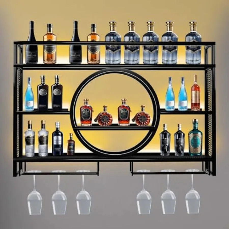 Metal Wine Rack Wall Mounted with LED Light, 3-Tier Bar Liquor Shelf with Wine Glass Holder, Modern Large Capacity Liquor Bottl
Metal Wine Rack Wall Mounted with LED Light, 3-Tier Bar Liquor Shelf with Wine Glass Holder, Modern Large Capacity Liquor Bottl