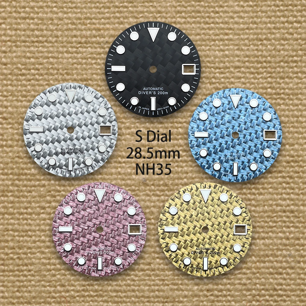 28,5 мм S логотип циферблат из углеродного волокна подходит для NH35/NH36/4R/7S механизм зеленый светящийся дайвинг высококачественные аксессуары для модификации часов
28,5 мм S логотип циферблат из углеродного волокна подходит для NH35/NH36/4R/7S механизм зеленый светящийся дайвинг высококачественные аксессуары для модификации часов