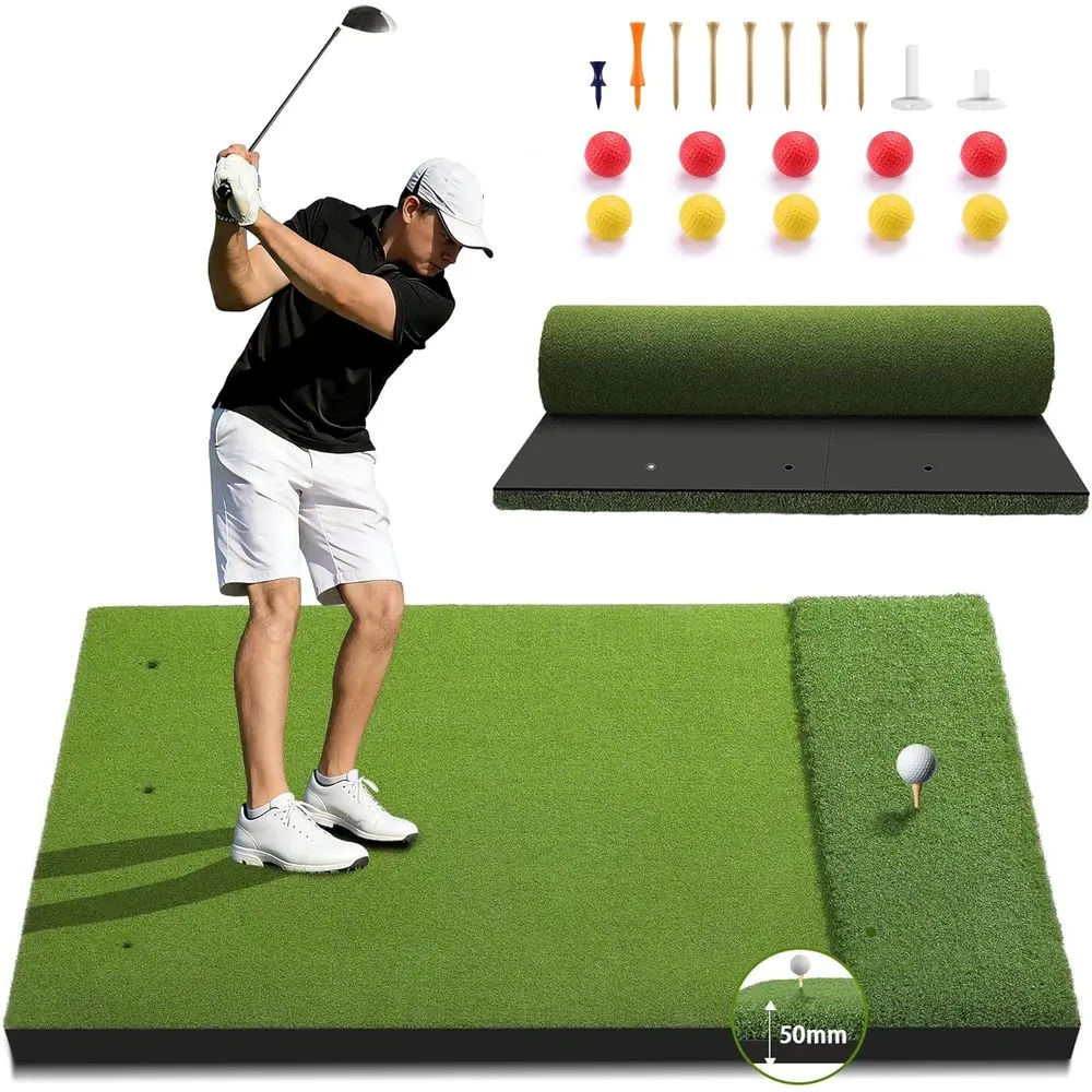 Enhanced Dual-Turf Golf Mat: 5x4ft, 40-50mm Thick for Backyard, Range, Indoor/Outdoor Swing & Chipping, Perfect for Golfers of A
Enhanced Dual-Turf Golf Mat: 5x4ft, 40-50mm Thick for Backyard, Range, Indoor/Outdoor Swing & Chipping, Perfect for Golfers of A