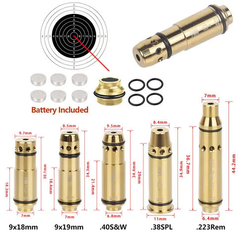 Tactical 9mm Red Dot Laser Training Bore Sight 9x19mm/380ACP/40S&W/223Rem Laser Training Bullet Dry Fire Laser Trainer Cartridge