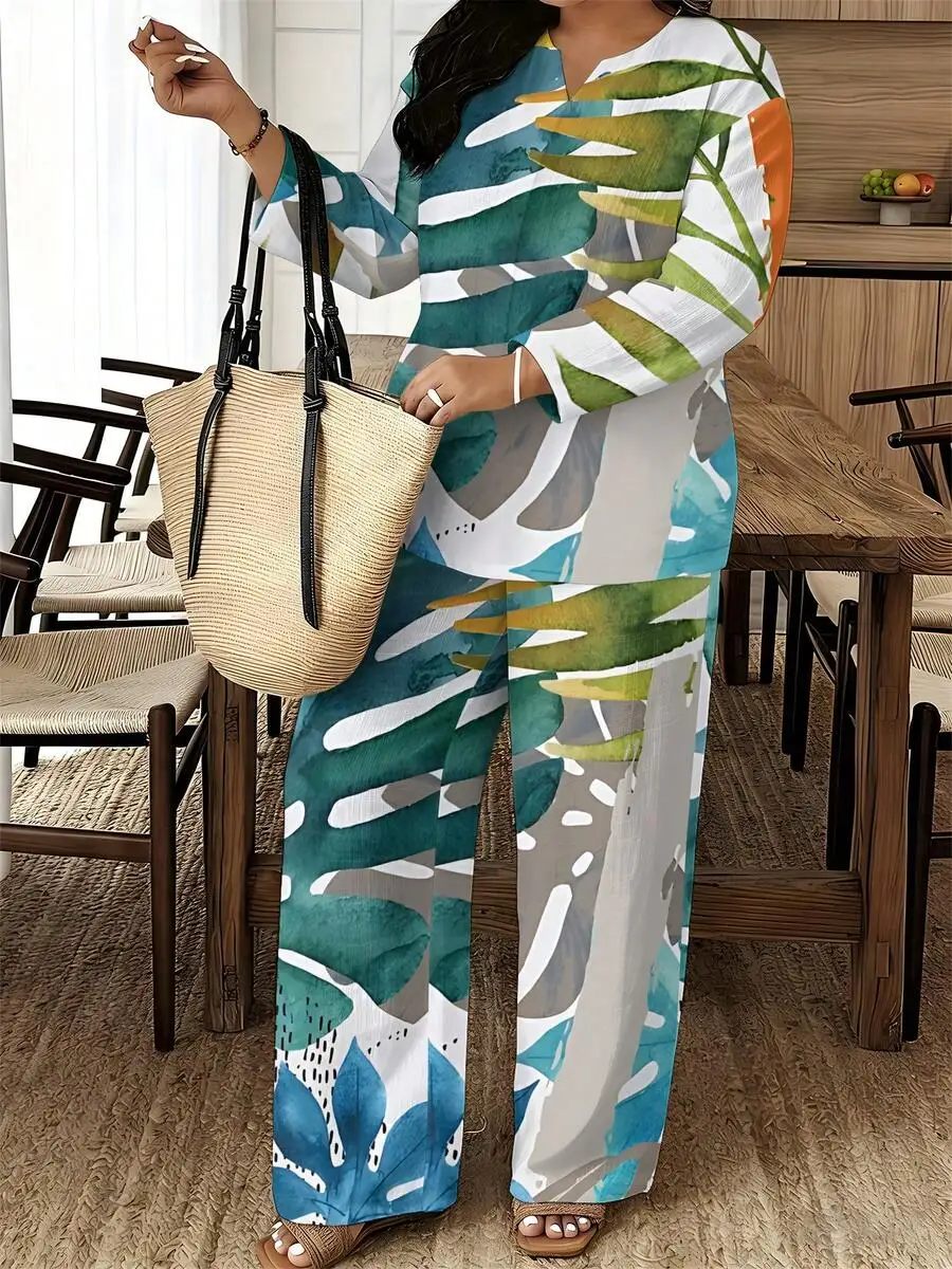 Womens Linen Blend V-Neck Leaf Print Loose Wide Leg Pants Set Casual Summer Outfit
Womens Linen Blend V-Neck Leaf Print Loose Wide Leg Pants Set Casual Summer Outfit